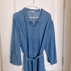 Terra & Sky Denim Midi Dress with Pockets and Belt